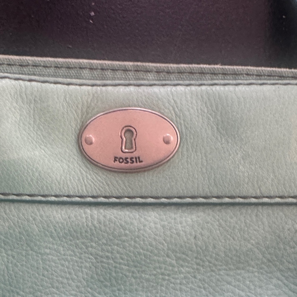 Fossil Light Green Leather Shoulder Bag